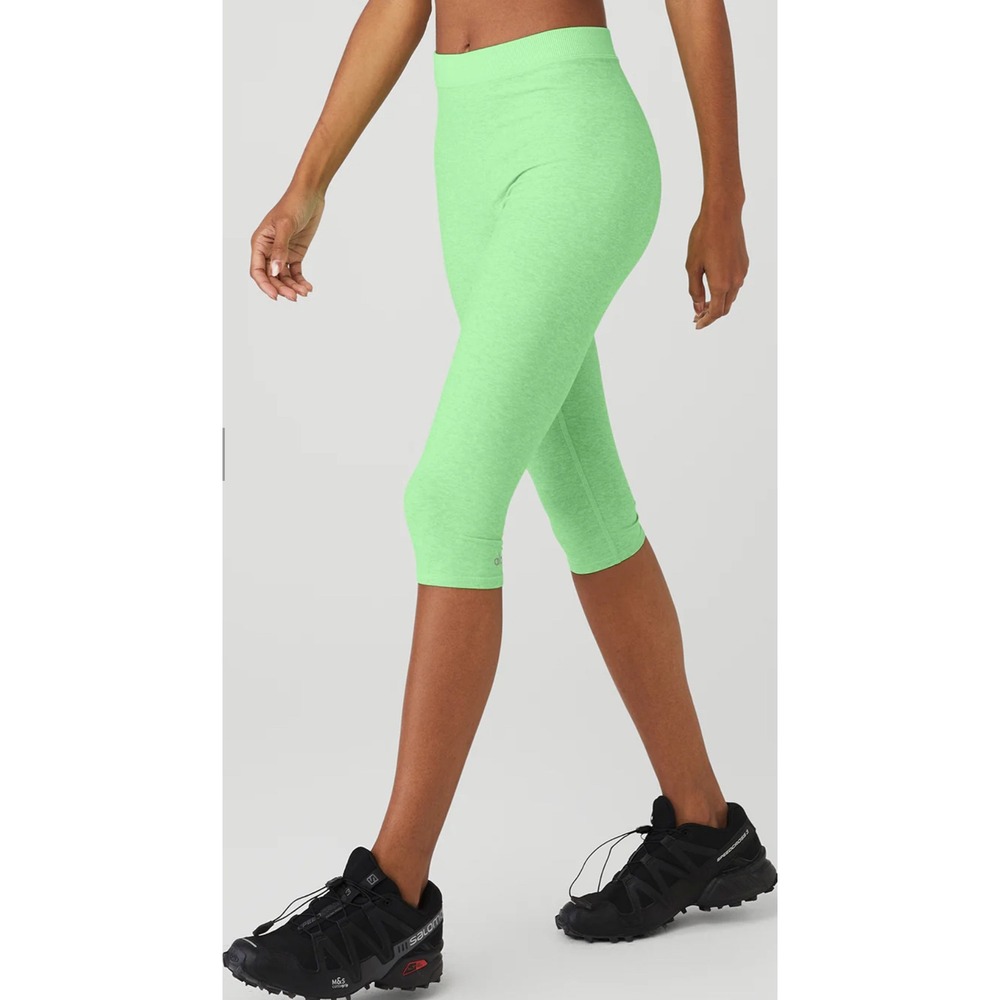Alo Yoga Capri Legging Iconic 90 High Waist Women Large Neon Green Ultramint New